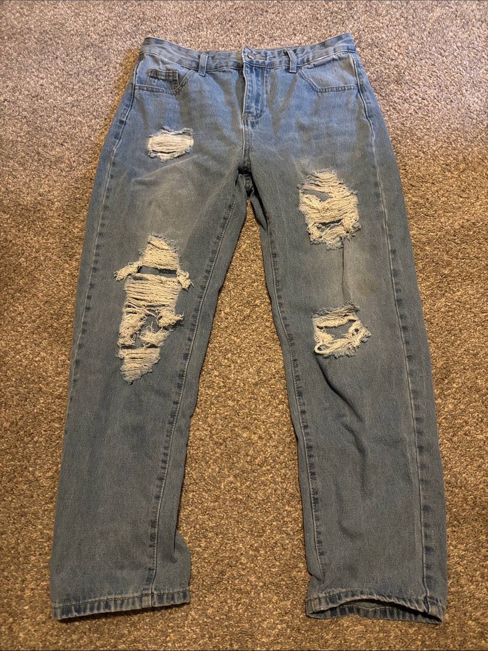 SHEIN Light Blue Distressed Boyfriend Jeans